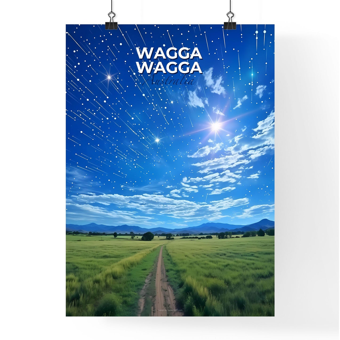 Vibrant impressionist painting dirt road field stars Wagga Wagga Australia night sky art Default Title