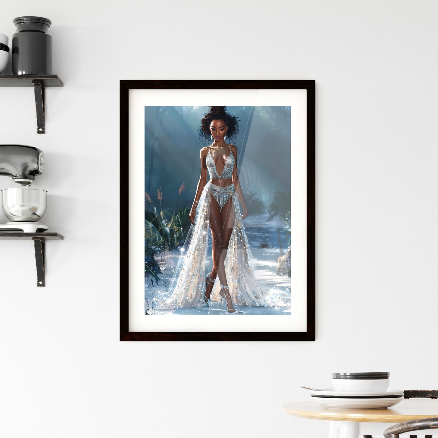 Ethereal Art Deco Lady in Watercolor: Dreamy Painted Woman with Shimmering Dress and Sparkling Heels Default Title