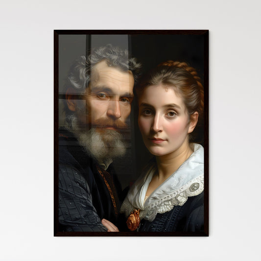 Noble Couple: 19th Century Portrait of Elegant Man and Woman, Dressed in Black, Gazing at the Viewer in Vibrant Artistic Painting Default Title