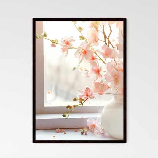 Vibrant Still Life Painting with Floral Vase, Pink Flowers, Window Frame, Minimalist Aesthetic, Pastel Colors, Hyper Realism, High Resolution, Art Focus Default Title