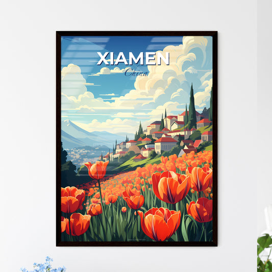 Xiamen China Skyline Painting Vibrant Cityscape with Vivid Flowers Houses and Trees Field Default Title