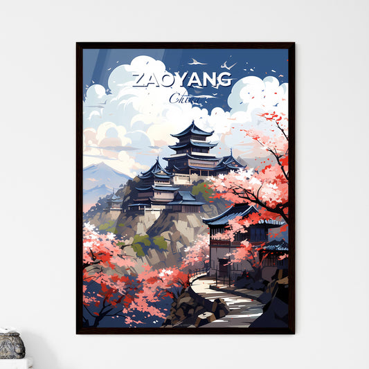 Zaoyang Skyline Painting - Vibrant Architecture and Pink Flowers on a Hill Default Title