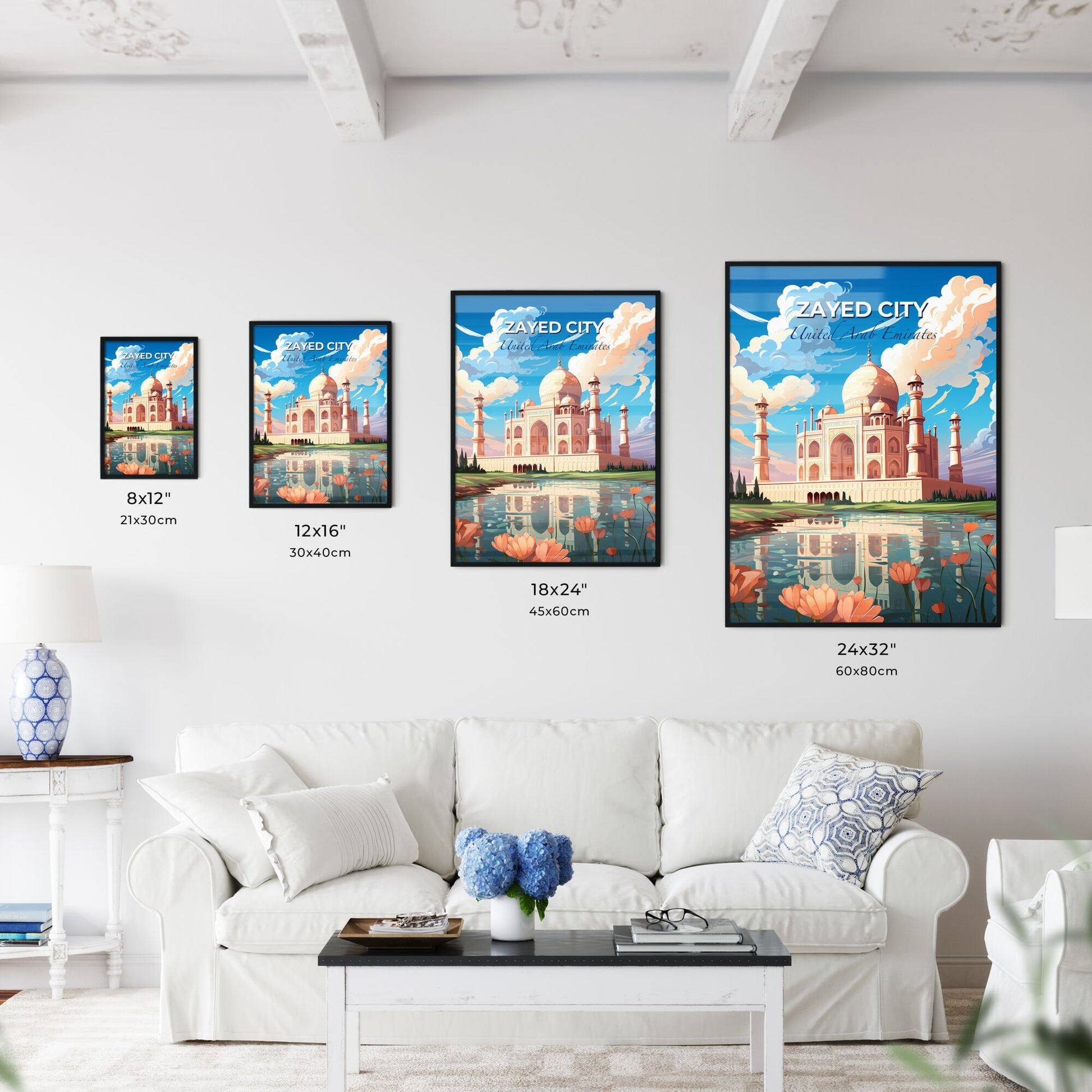 Abstract Painting Skyline Cityscape Painting Building Towers Pond Art Default Title