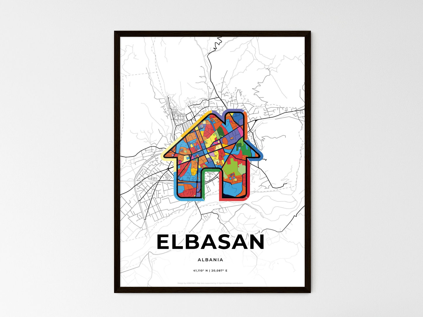 Elbasan Albania wedding art map with home icon