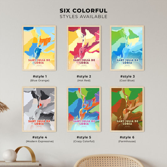 Colorful SANT JULIÀ DE LÒRIA ANDORRA Fine Art Map Blue Orange