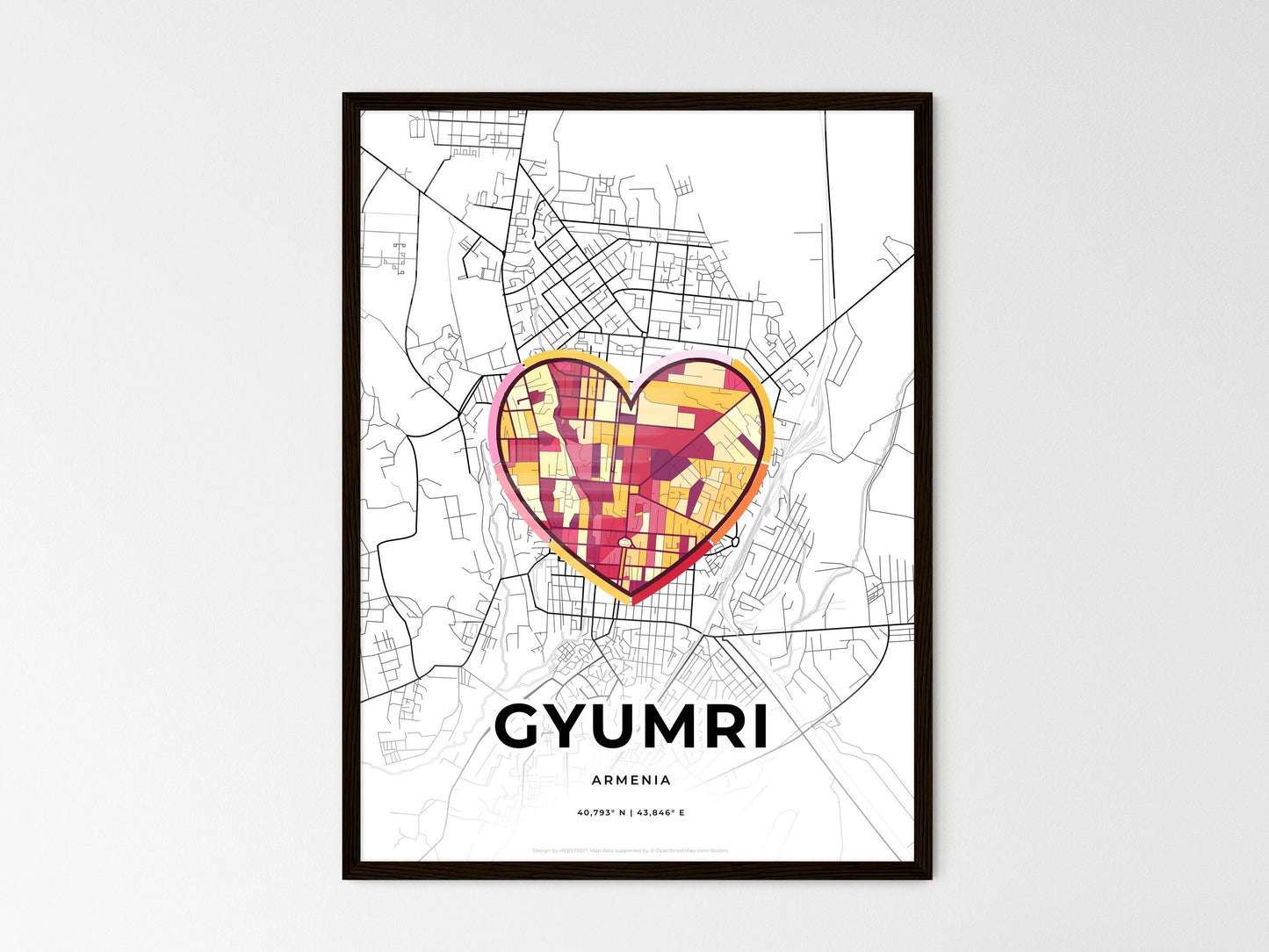 Gyumri Armenia wedding art map with heart icon