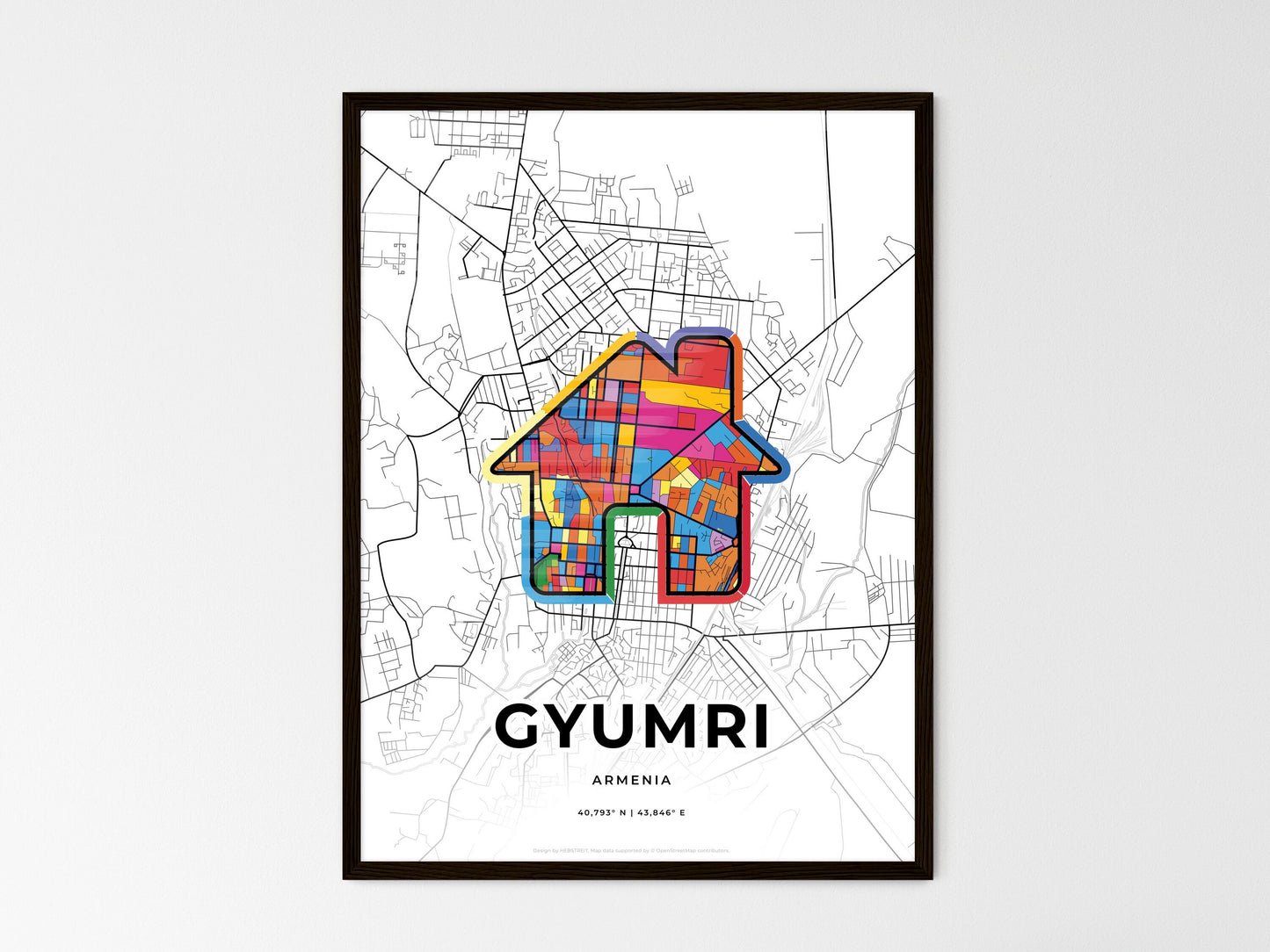 Gyumri Armenia wedding art map with home icon