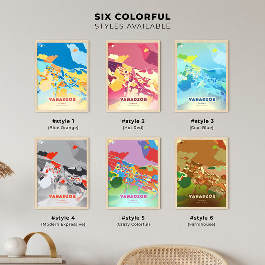 Colorful VANADZOR ARMENIA Fine Art Map Blue Orange