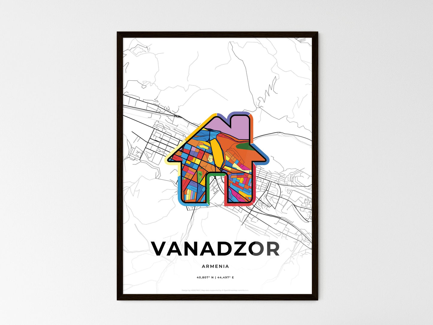 Vanadzor Armenia wedding art map with home icon