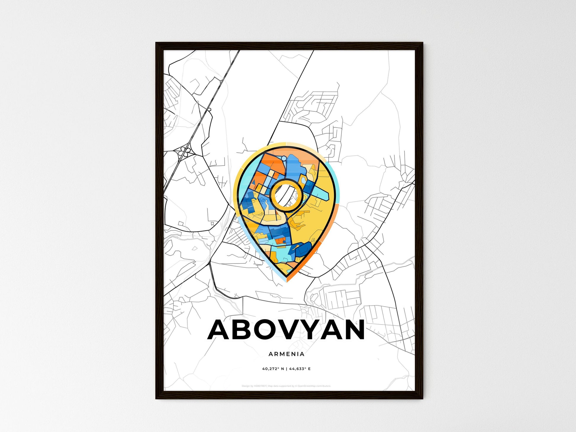 ABOVYAN ARMENIA minimal art map with a colorful icon. Where it all began, Couple map gift. Style 1
