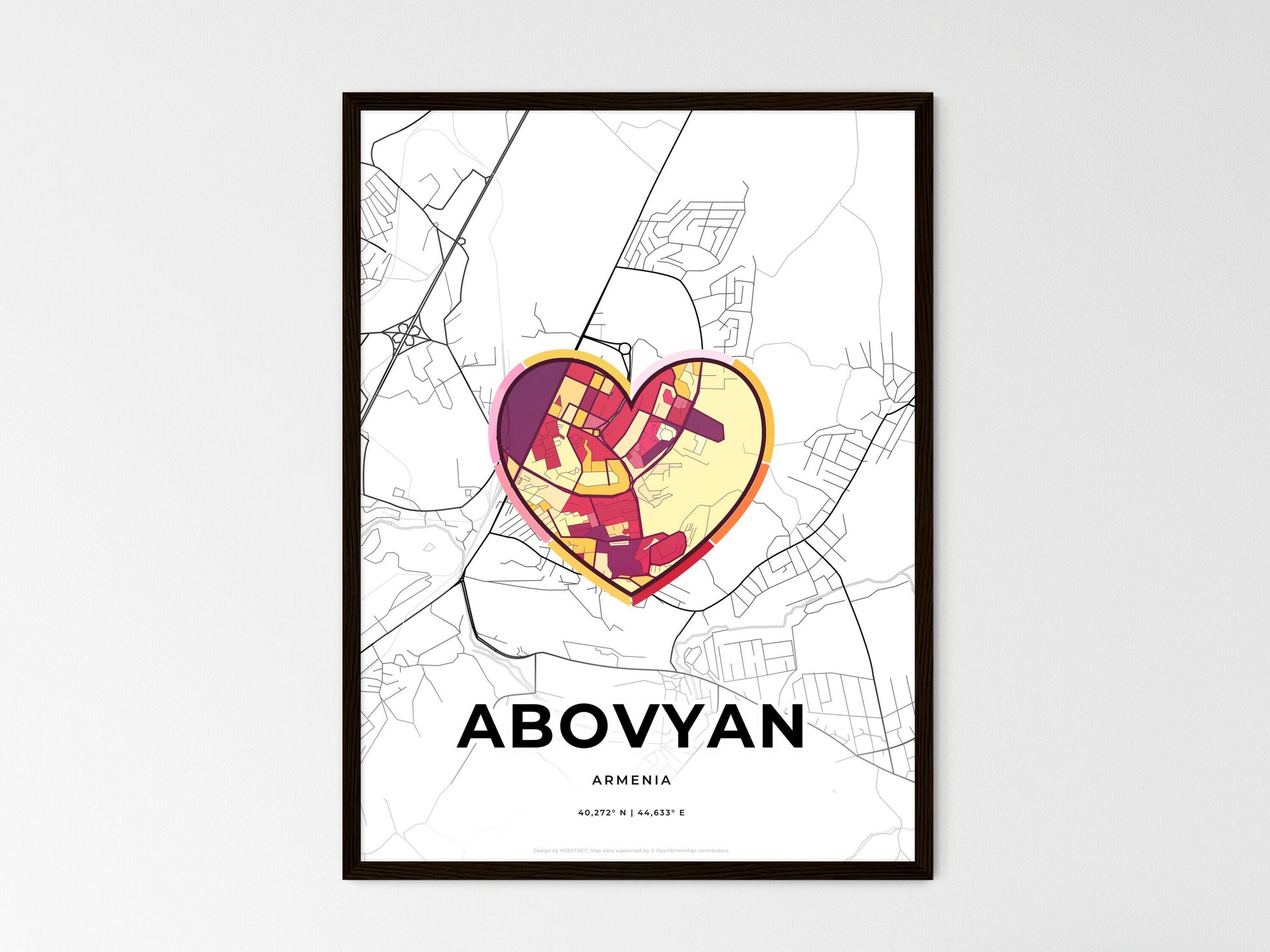 ABOVYAN ARMENIA minimal art map with a colorful icon. Where it all began, Couple map gift. Style 2