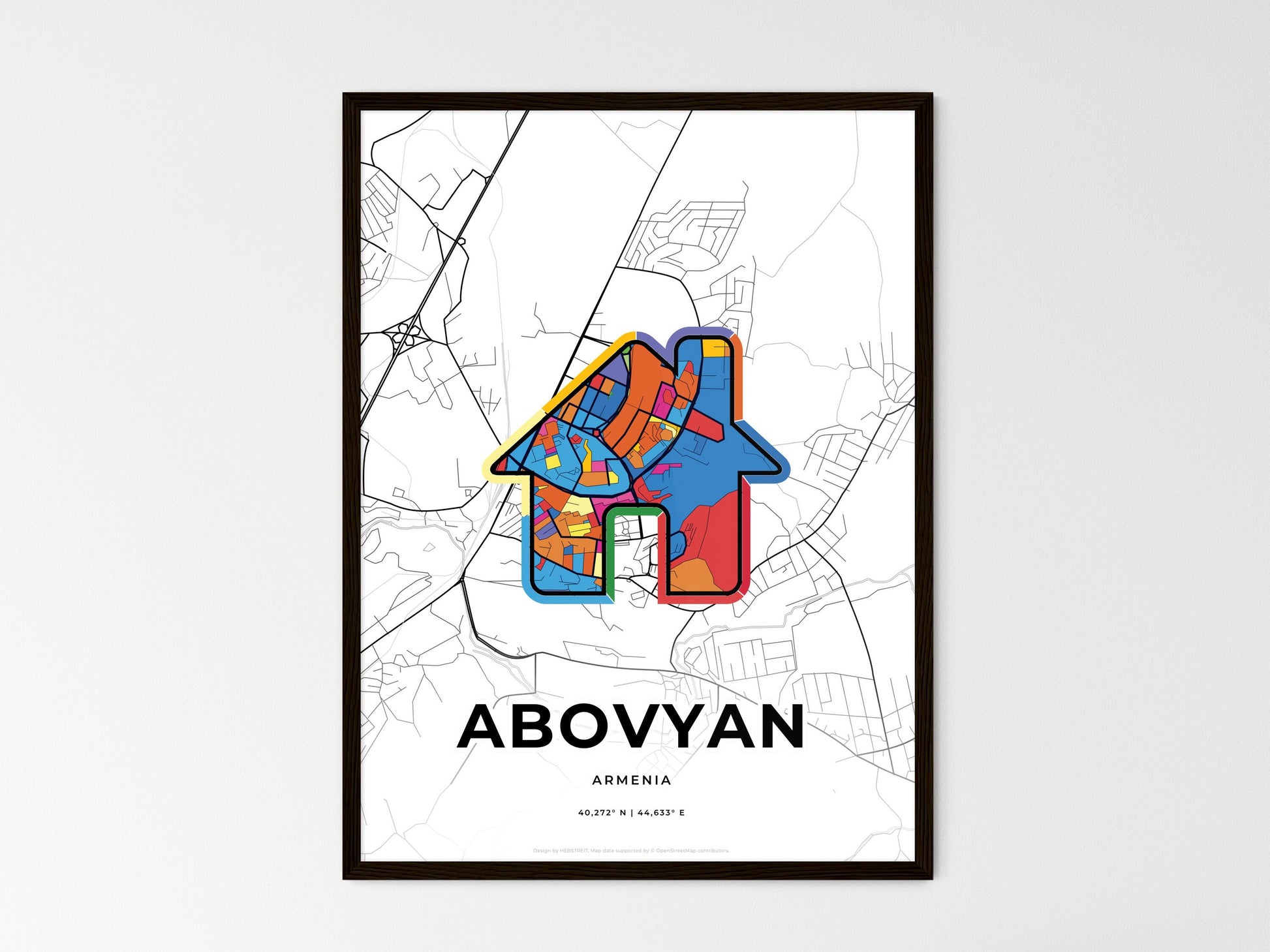 ABOVYAN ARMENIA minimal art map with a colorful icon. Where it all began, Couple map gift. Style 3