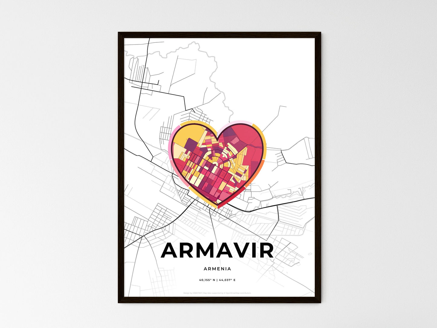 Armavir Armenia wedding art map with heart icon