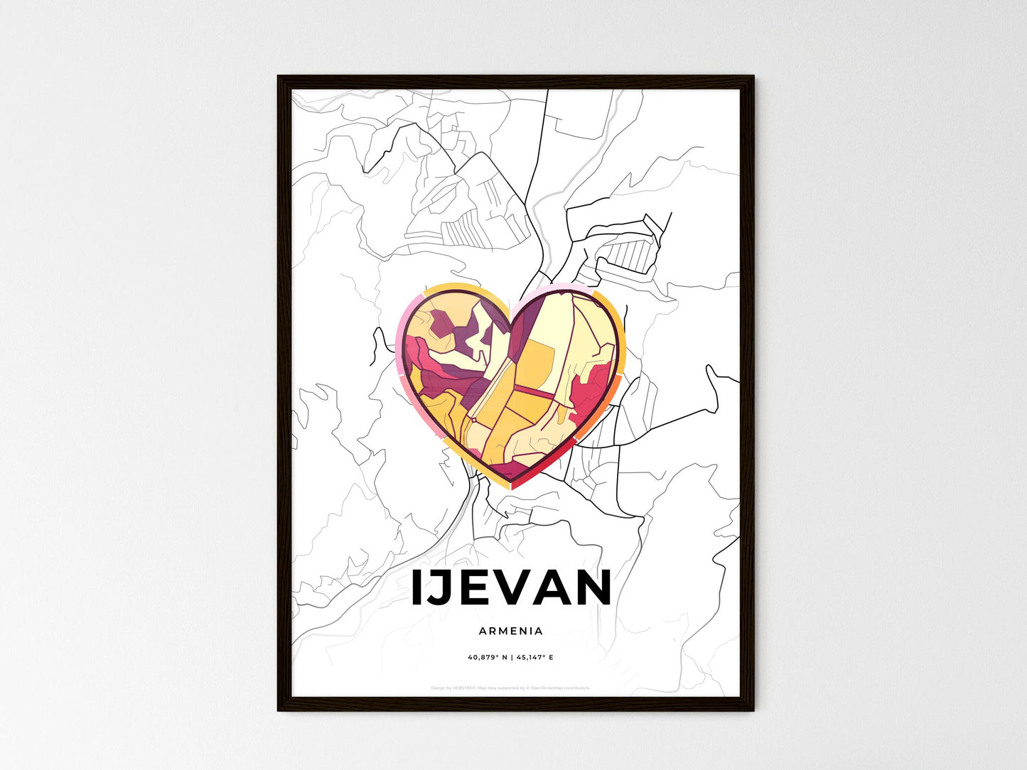 Ijevan Armenia wedding art map with heart icon