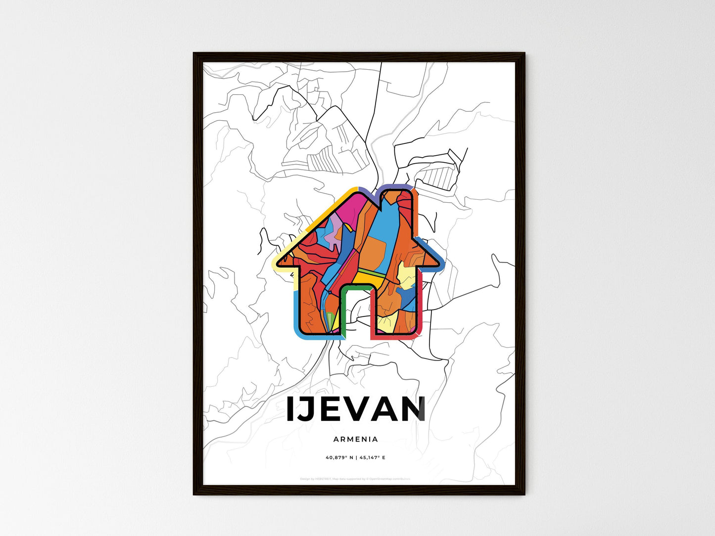 Ijevan Armenia wedding art map with home icon