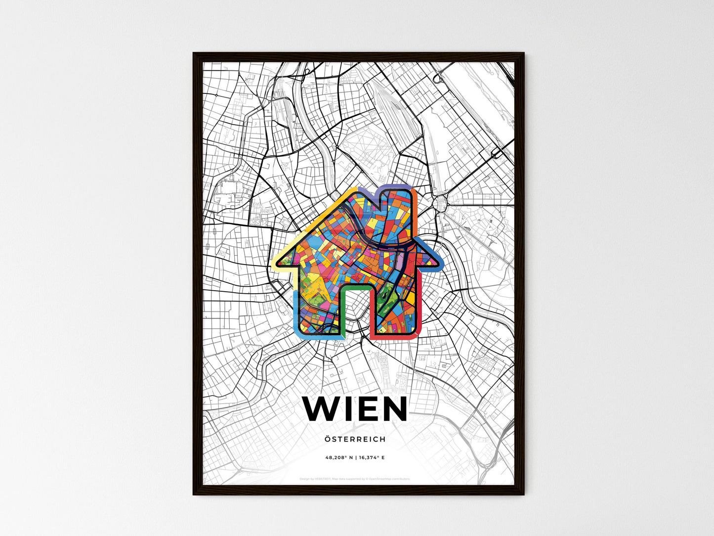 Vienna Austria wedding art map with home icon