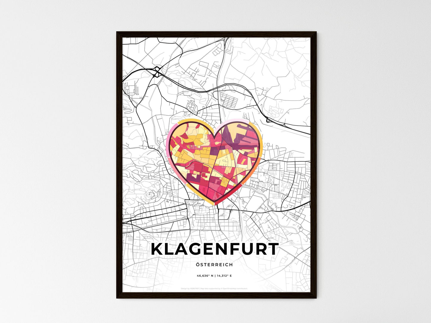 Klagenfurt Austria wedding art map with heart icon