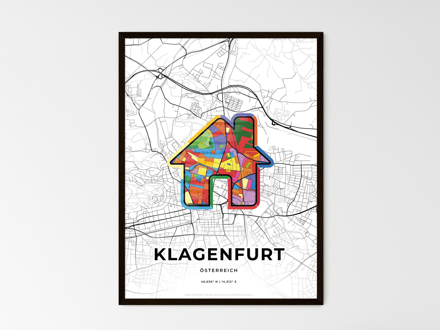Klagenfurt Austria wedding art map with home icon