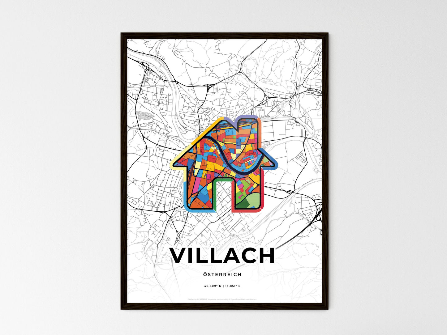 Villach Austria wedding art map with home icon