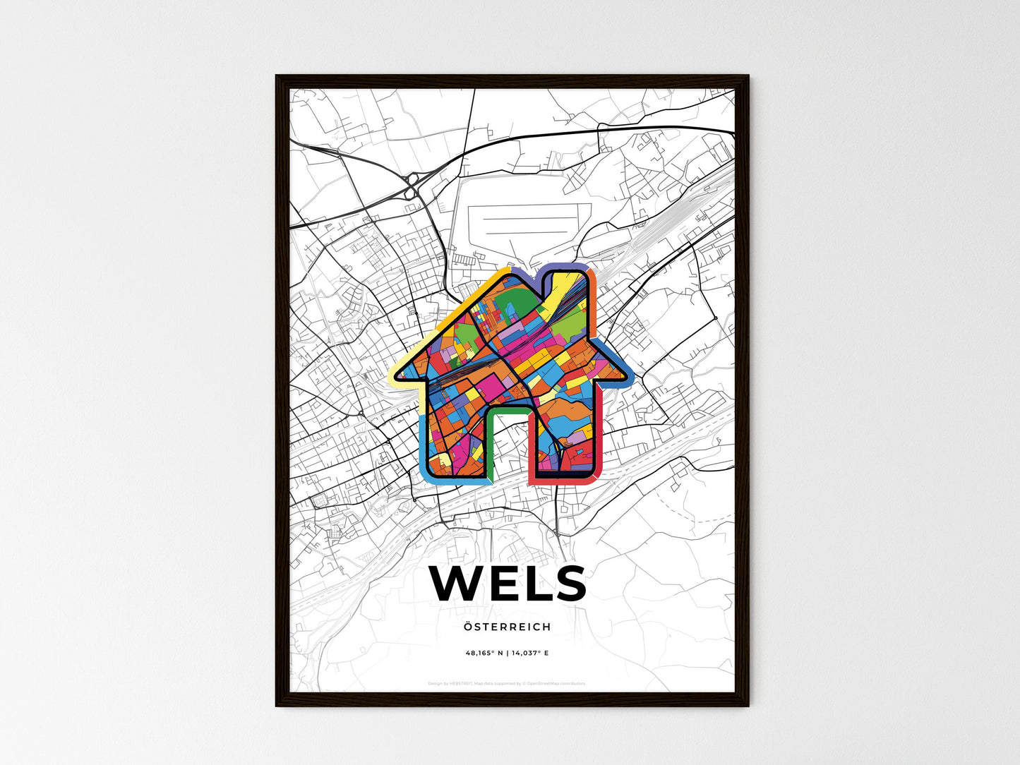 Wels Austria wedding art map with home icon