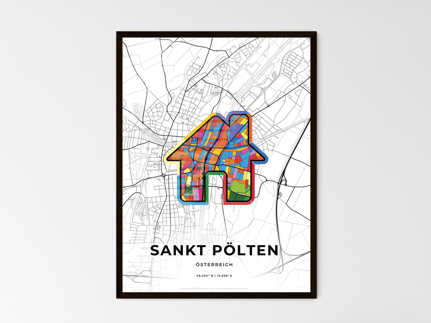 Sankt Pölten Austria wedding art map with home icon
