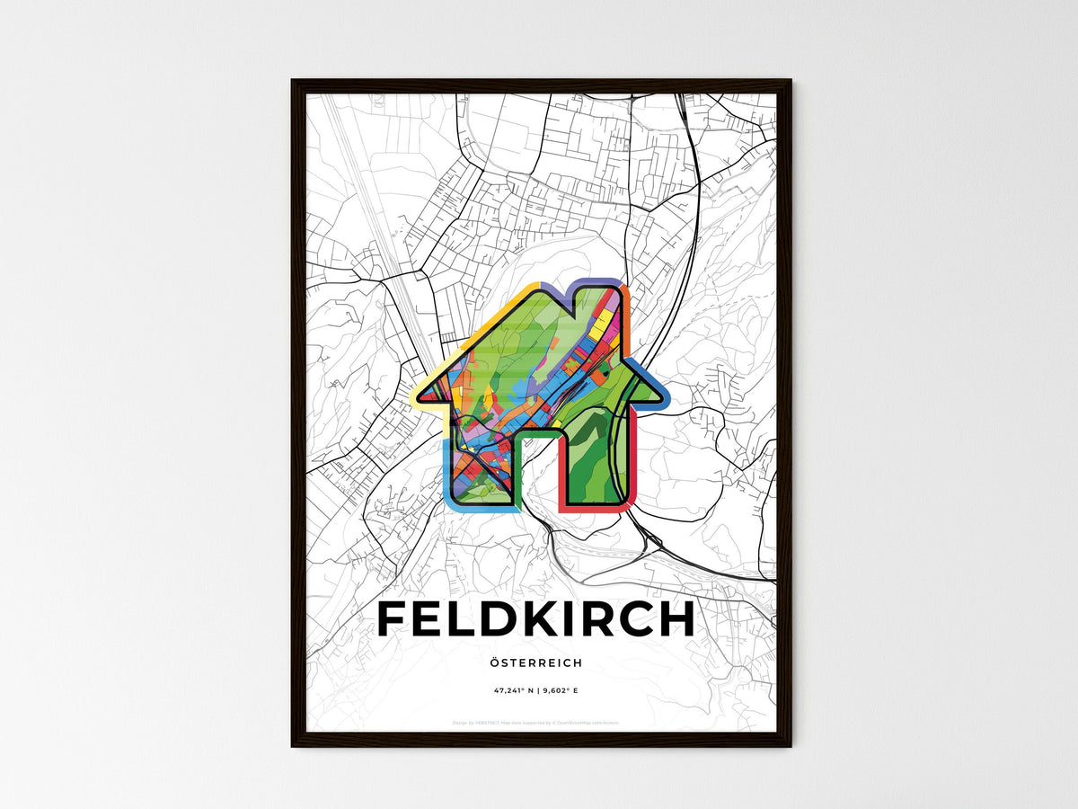 Feldkirch Austria wedding art map with home icon