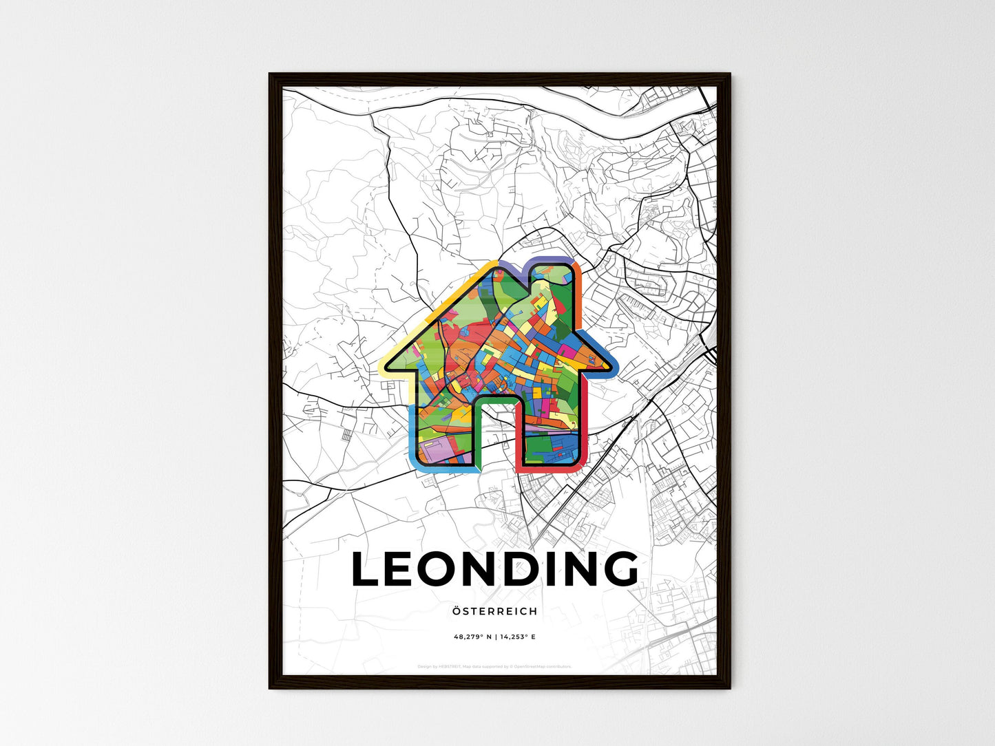 Leonding Austria wedding art map with home icon