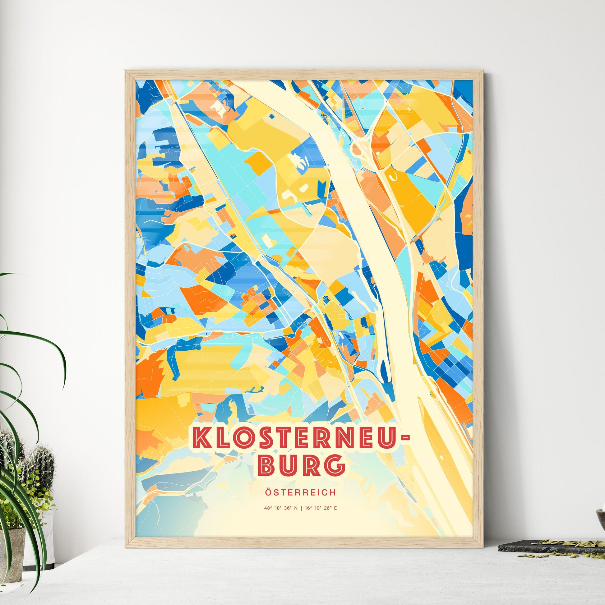 Colorful KLOSTERNEUBURG AUSTRIA Fine Art Map Blue Orange