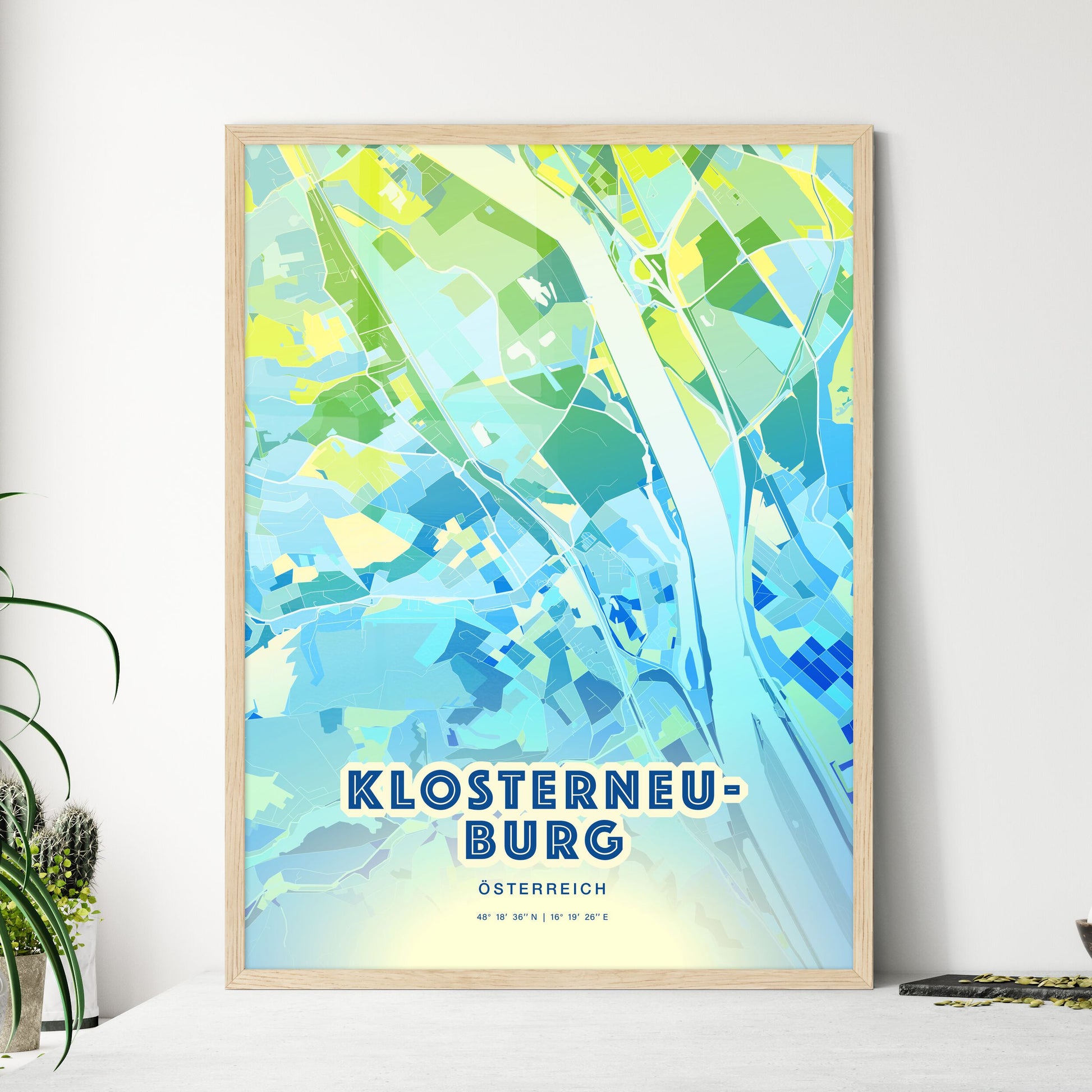 Colorful KLOSTERNEUBURG AUSTRIA Fine Art Map Cool Blue
