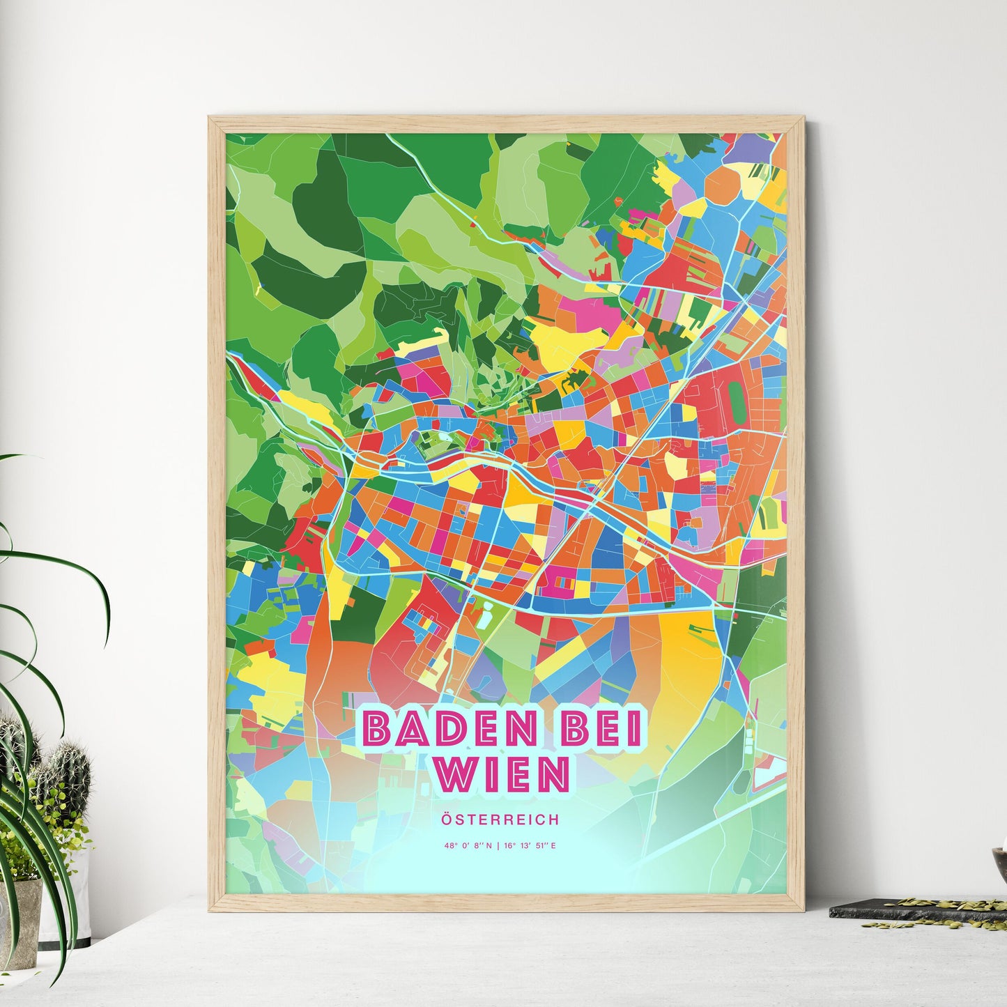 Colorful BADEN BEI WIEN AUSTRIA Fine Art Map Crazy Colors