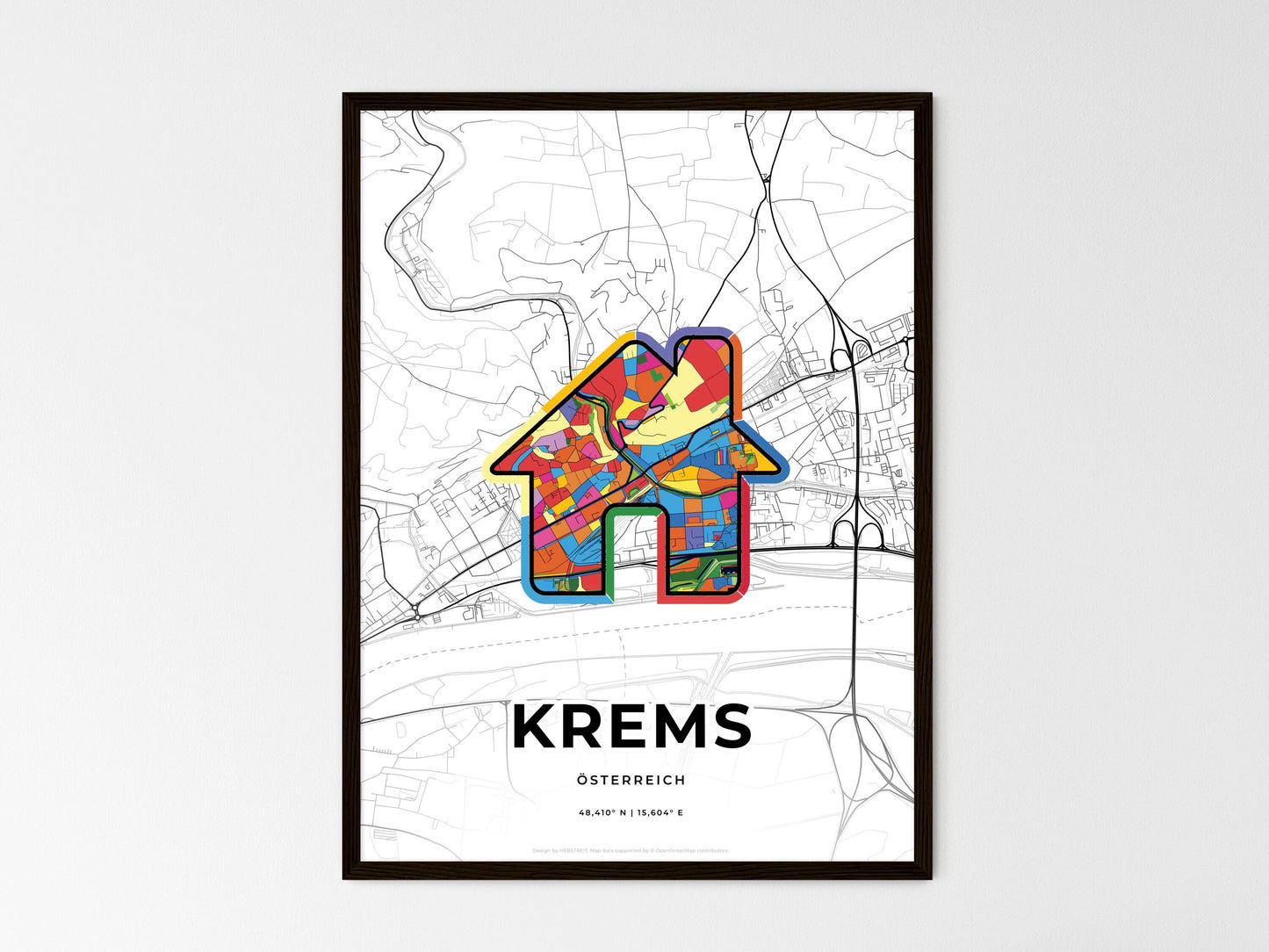 Krems Austria wedding art map with home icon