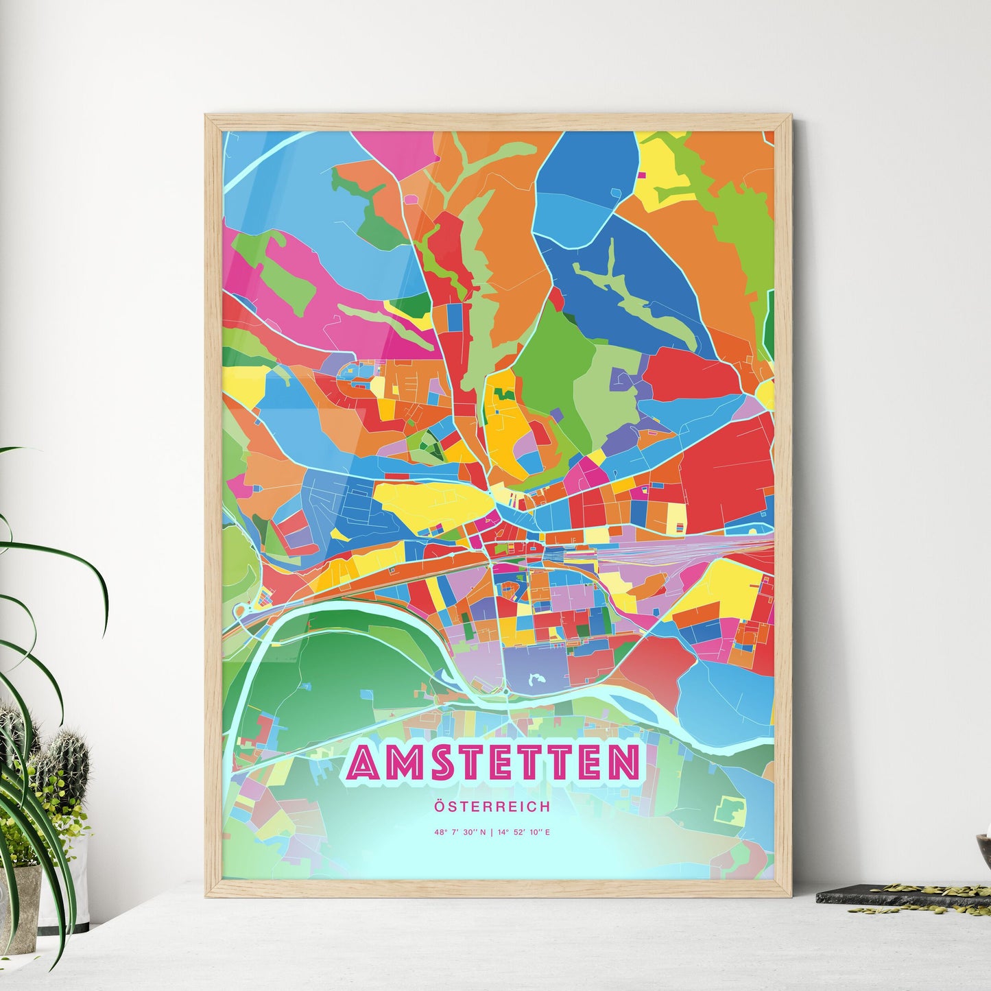 Colorful AMSTETTEN AUSTRIA Fine Art Map Crazy Colors