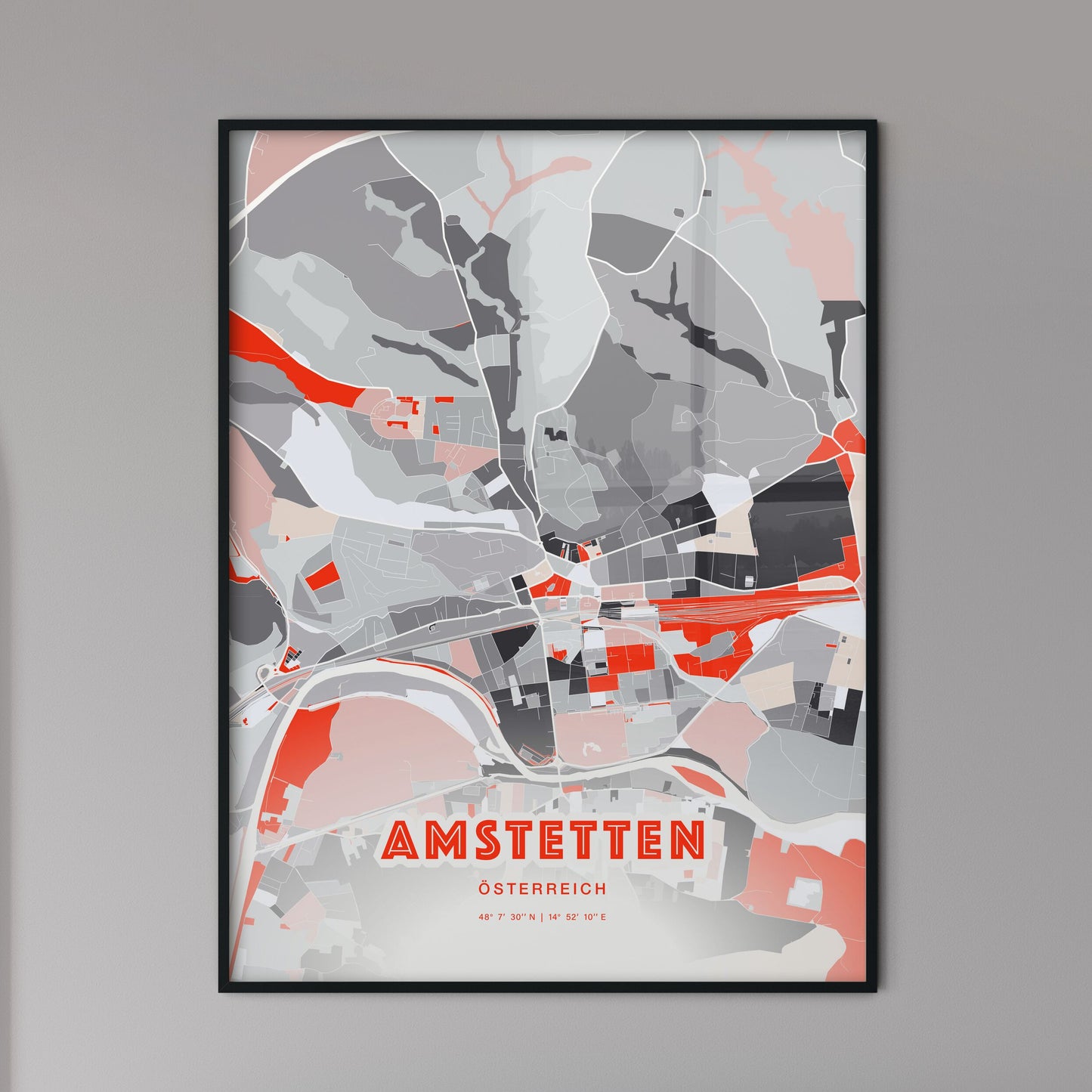 Colorful AMSTETTEN AUSTRIA Fine Art Map Modern
