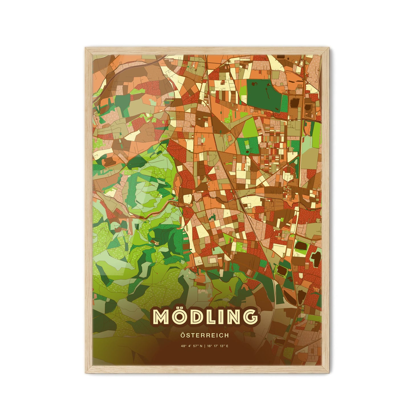 Colorful MÖDLING AUSTRIA Fine Art Map Farmhouse