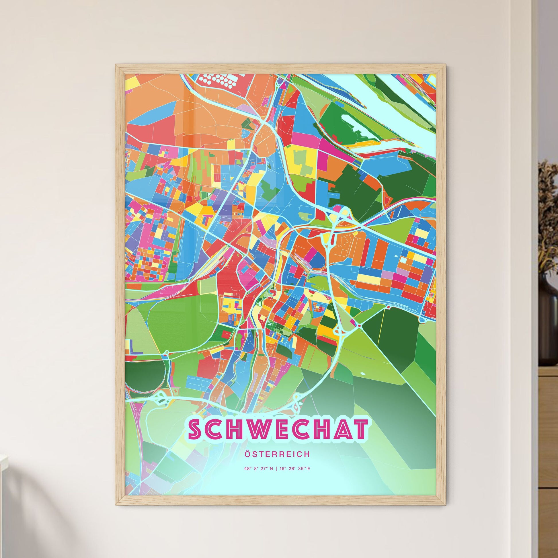 Colorful SCHWECHAT AUSTRIA Fine Art Map Crazy Colors