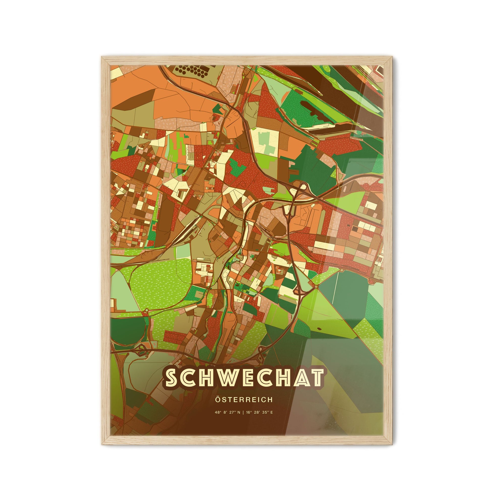 Colorful SCHWECHAT AUSTRIA Fine Art Map Farmhouse