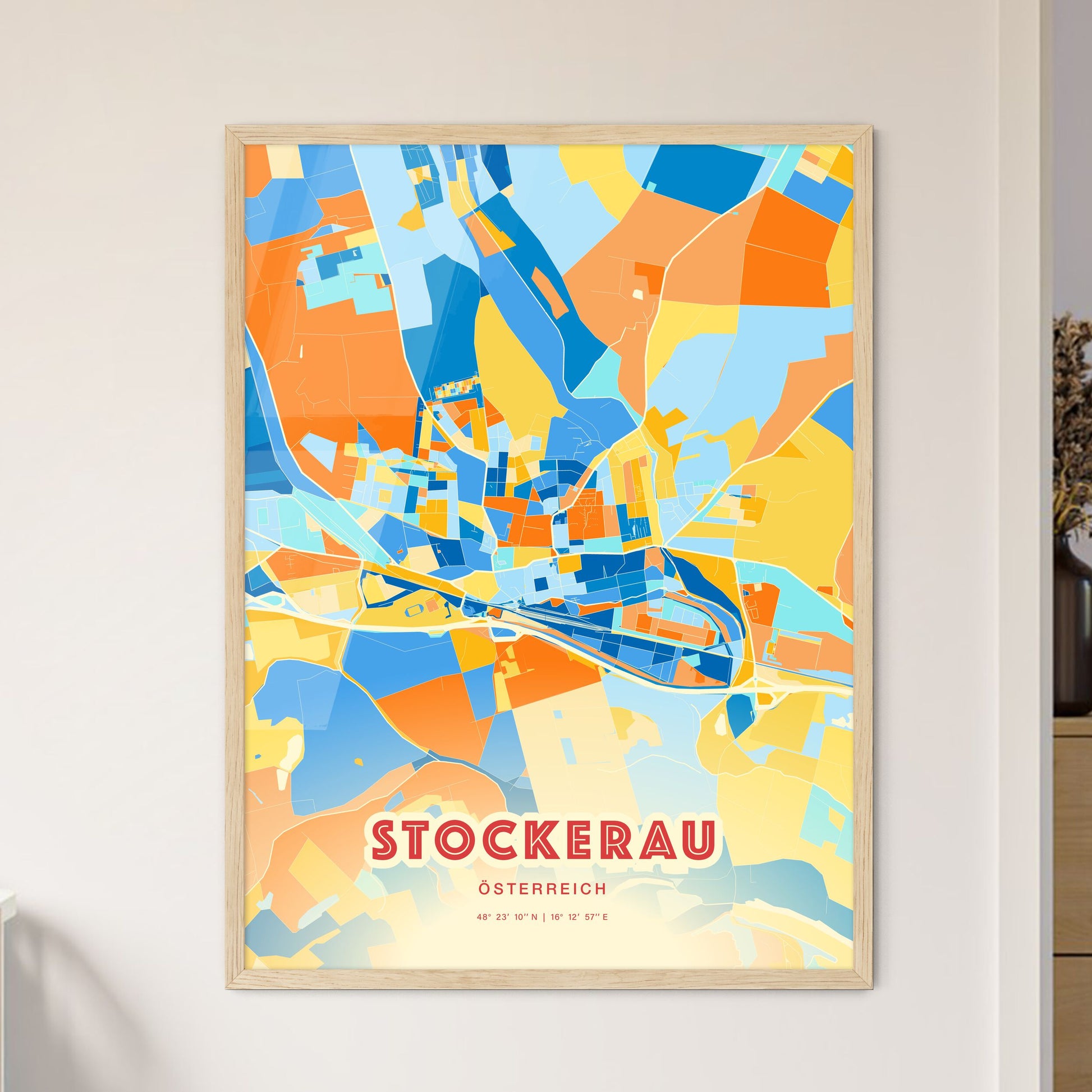 Colorful STOCKERAU AUSTRIA Fine Art Map Blue Orange