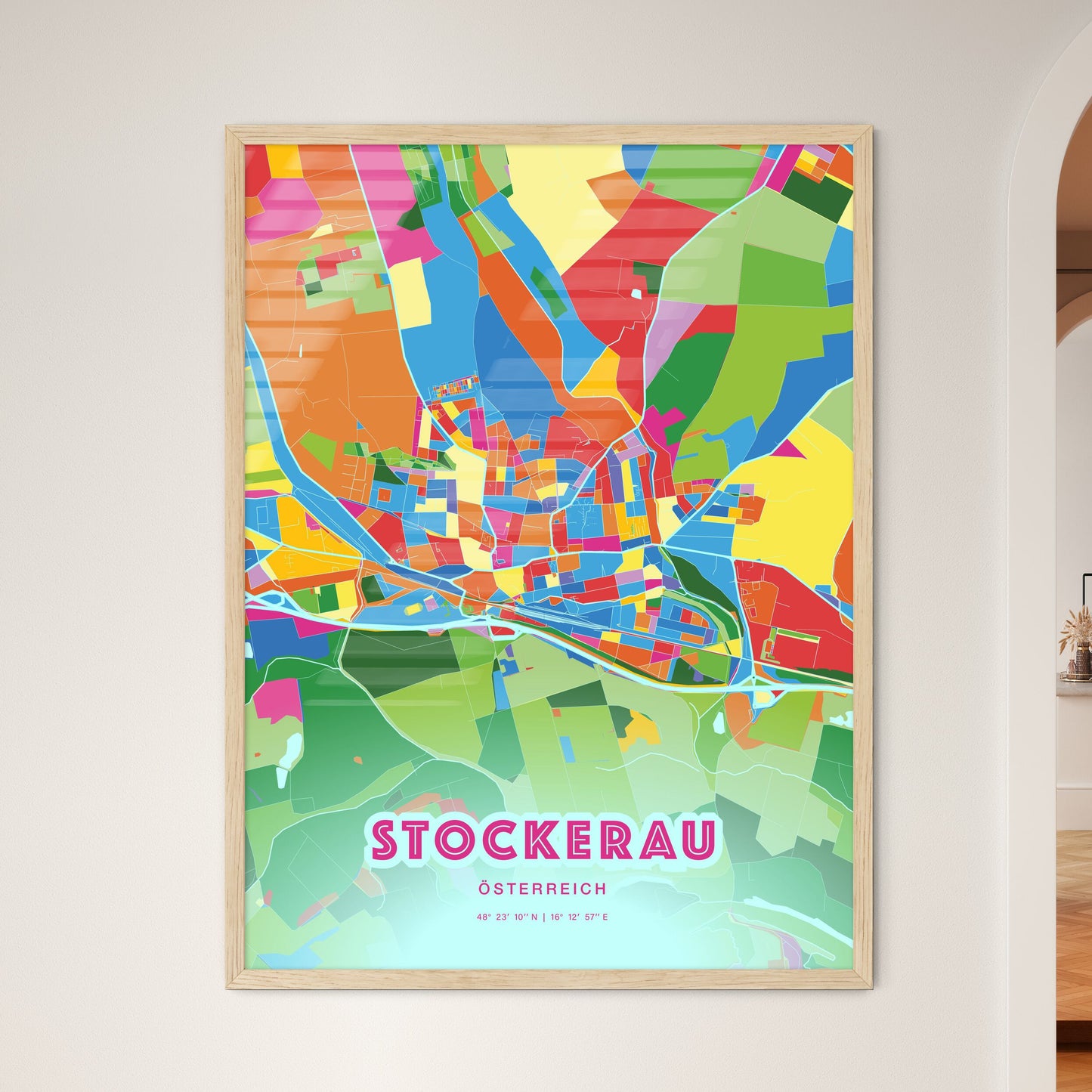 Colorful STOCKERAU AUSTRIA Fine Art Map Crazy Colors