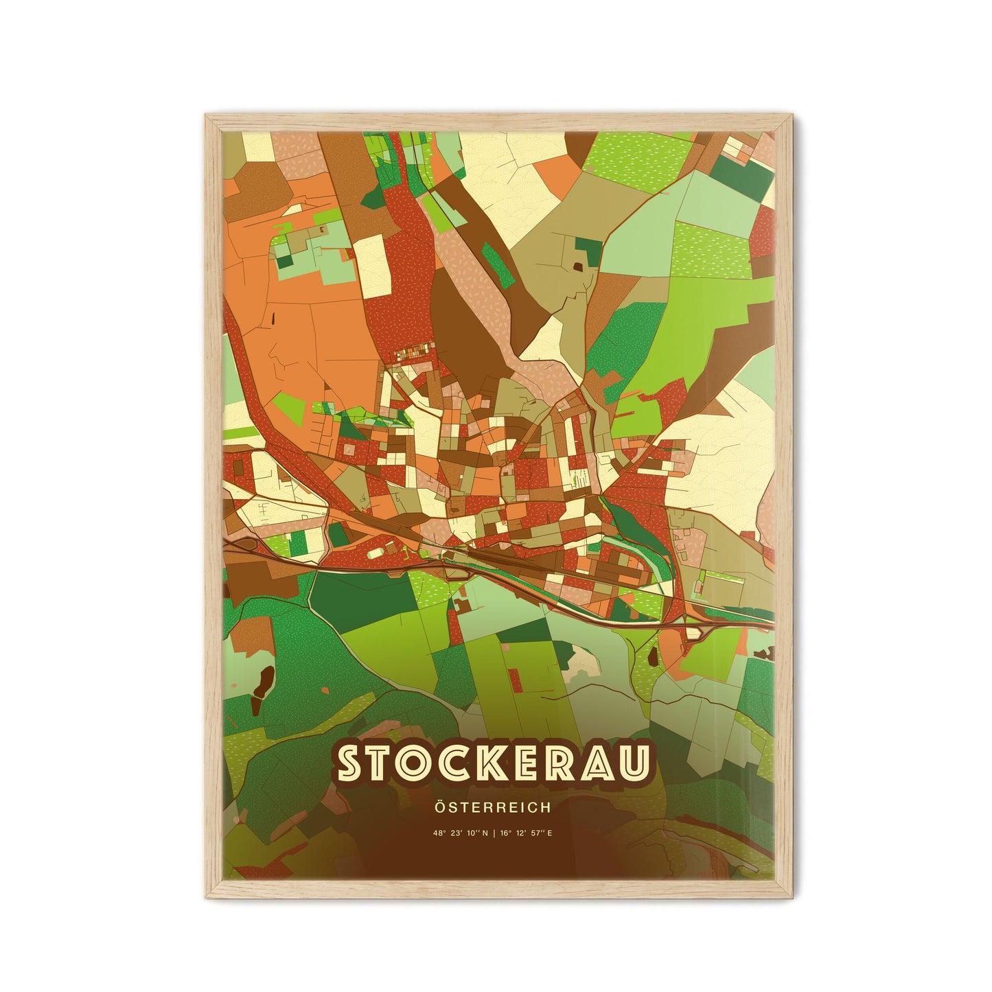 Colorful STOCKERAU AUSTRIA Fine Art Map Farmhouse