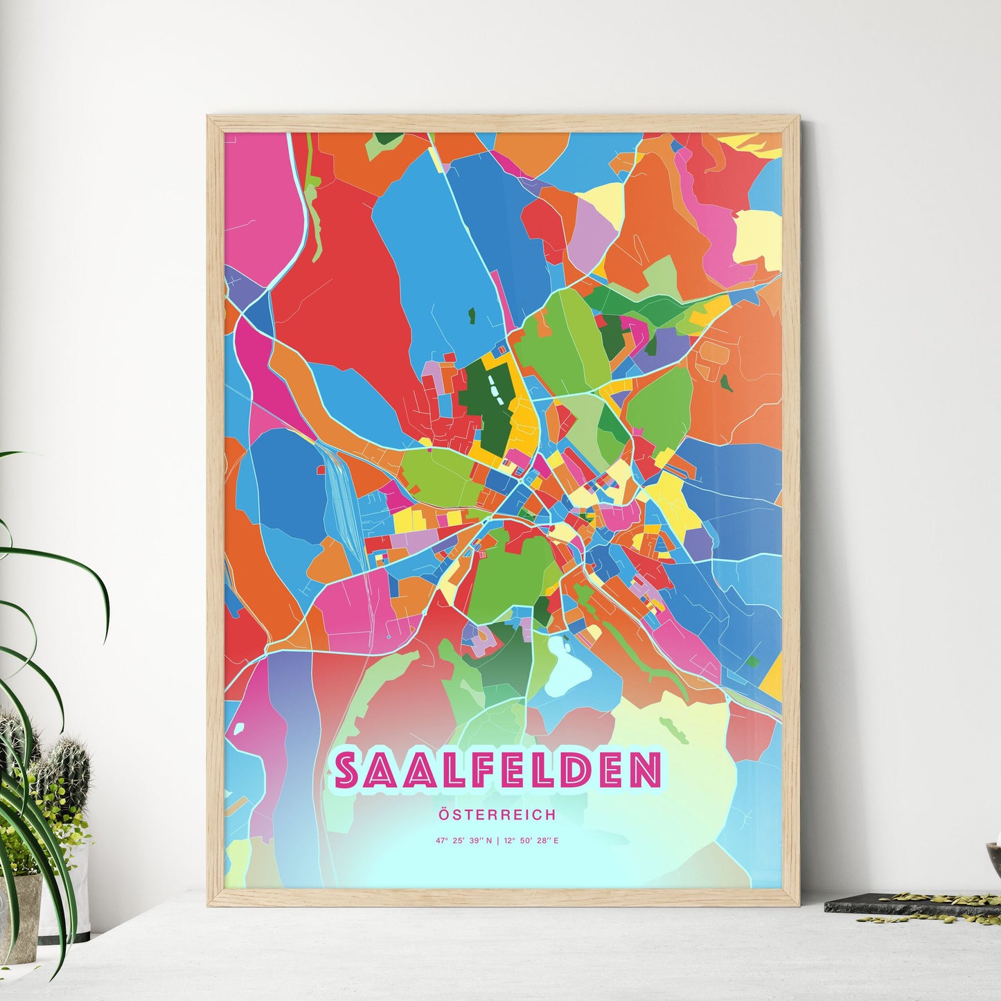 Colorful SAALFELDEN AUSTRIA Fine Art Map Crazy Colors