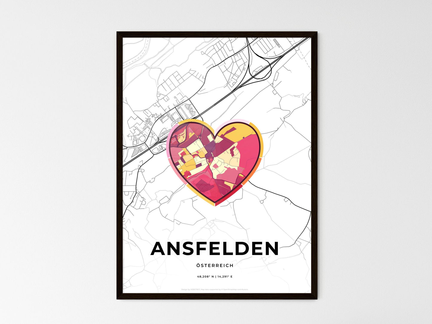 ANSFELDEN AUSTRIA minimal art map with a colorful icon. Where it all began, Couple map gift. Style 2