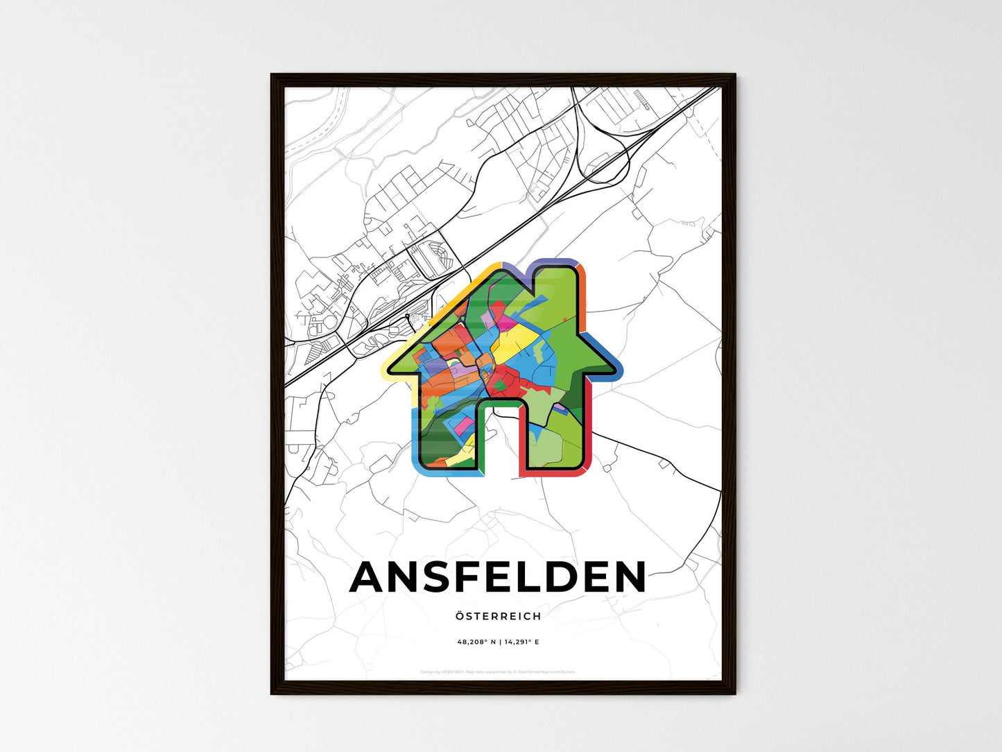 Ansfelden Austria wedding art map with home icon