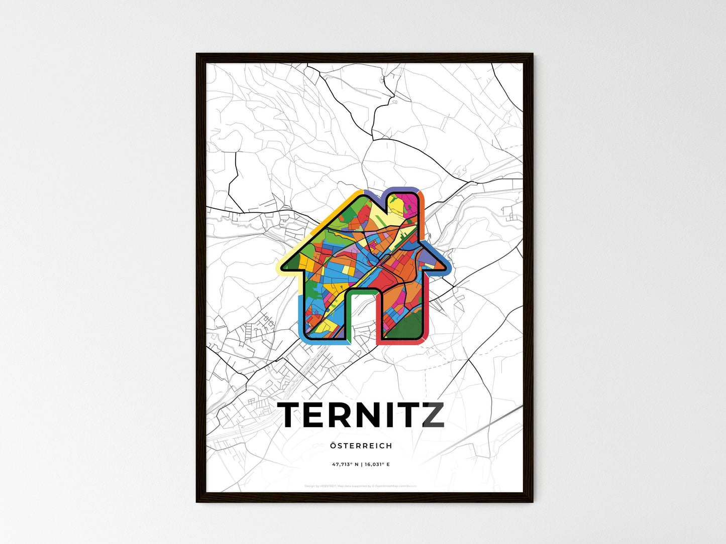 Ternitz Austria wedding art map with home icon