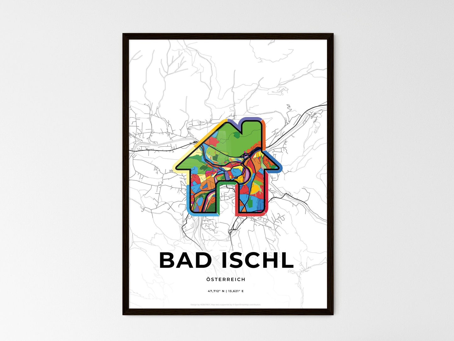 Bad Ischl Austria wedding art map with home icon