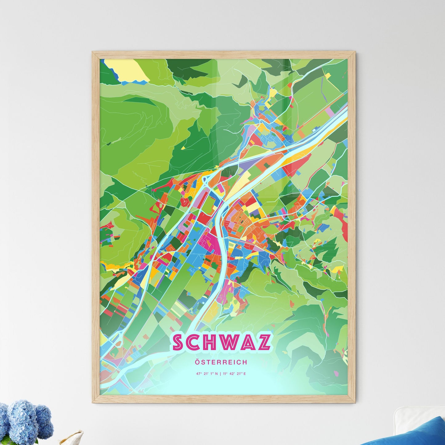 Colorful SCHWAZ AUSTRIA Fine Art Map Crazy Colors