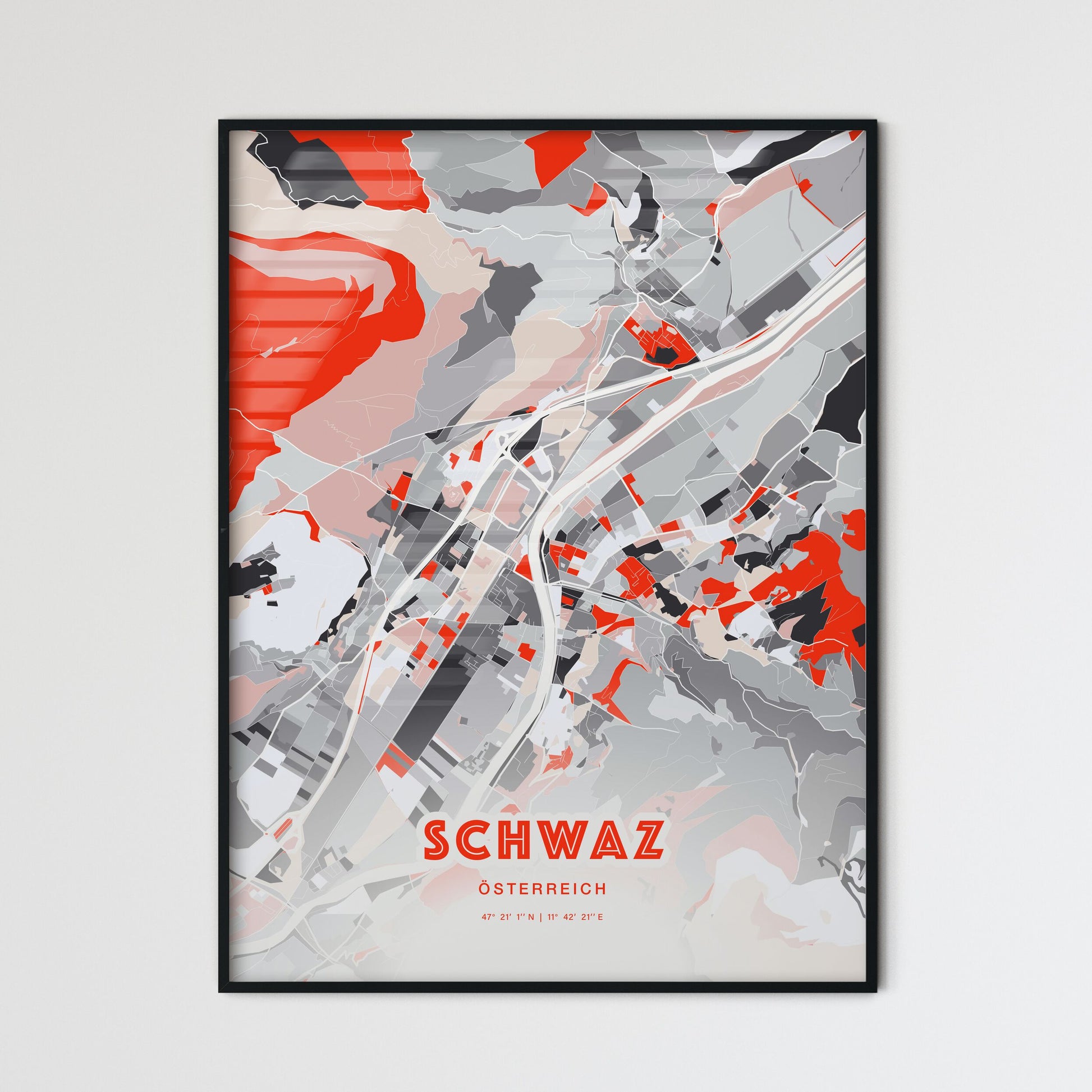Colorful SCHWAZ AUSTRIA Fine Art Map Modern