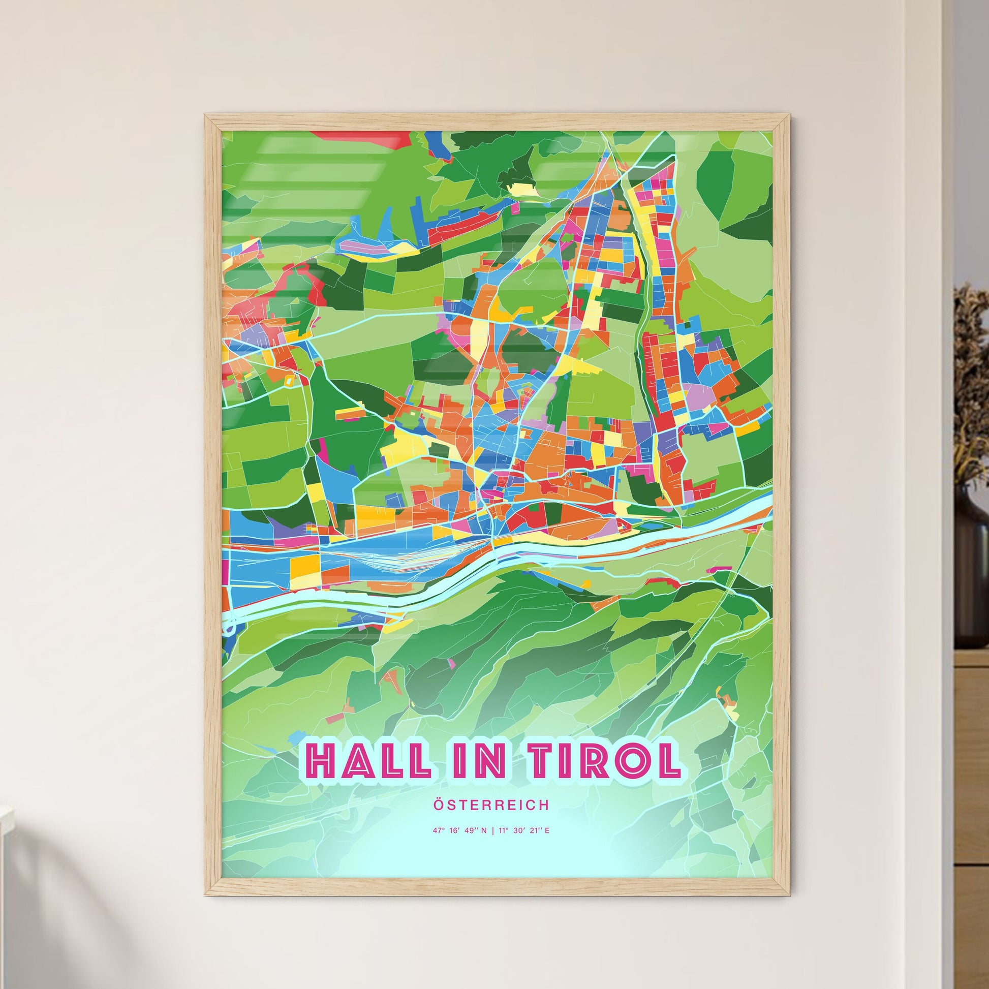 Colorful HALL IN TIROL AUSTRIA Fine Art Map Crazy Colors