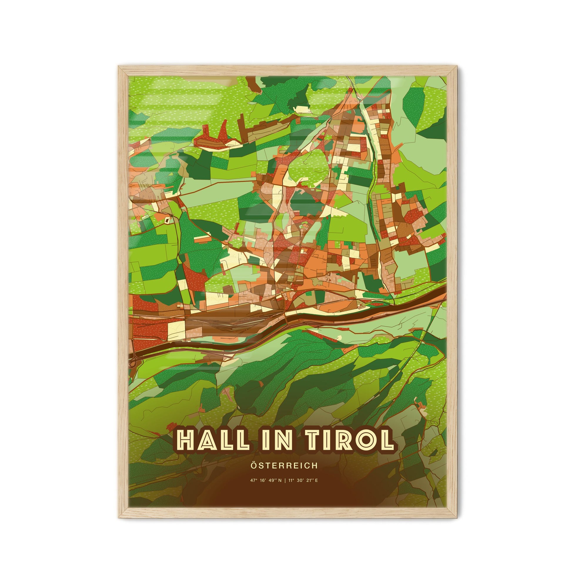Colorful HALL IN TIROL AUSTRIA Fine Art Map Farmhouse