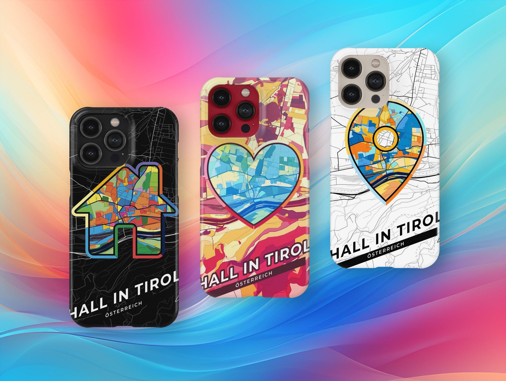 Hall In Tirol Österreich slim phone case with colorful icon. Birthday, wedding or housewarming gift. Couple match cases.