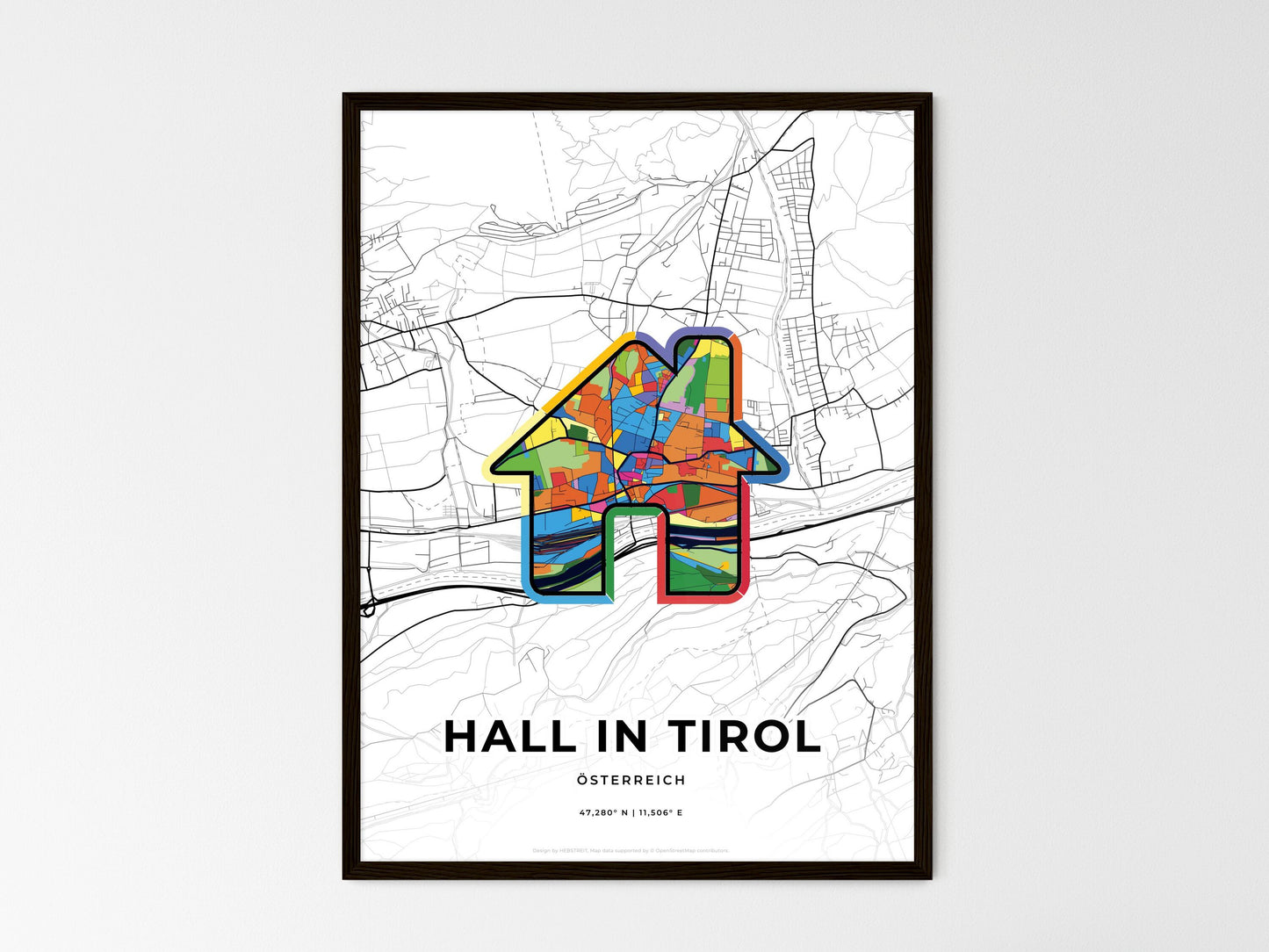 Hall In Tirol Austria wedding art map with home icon